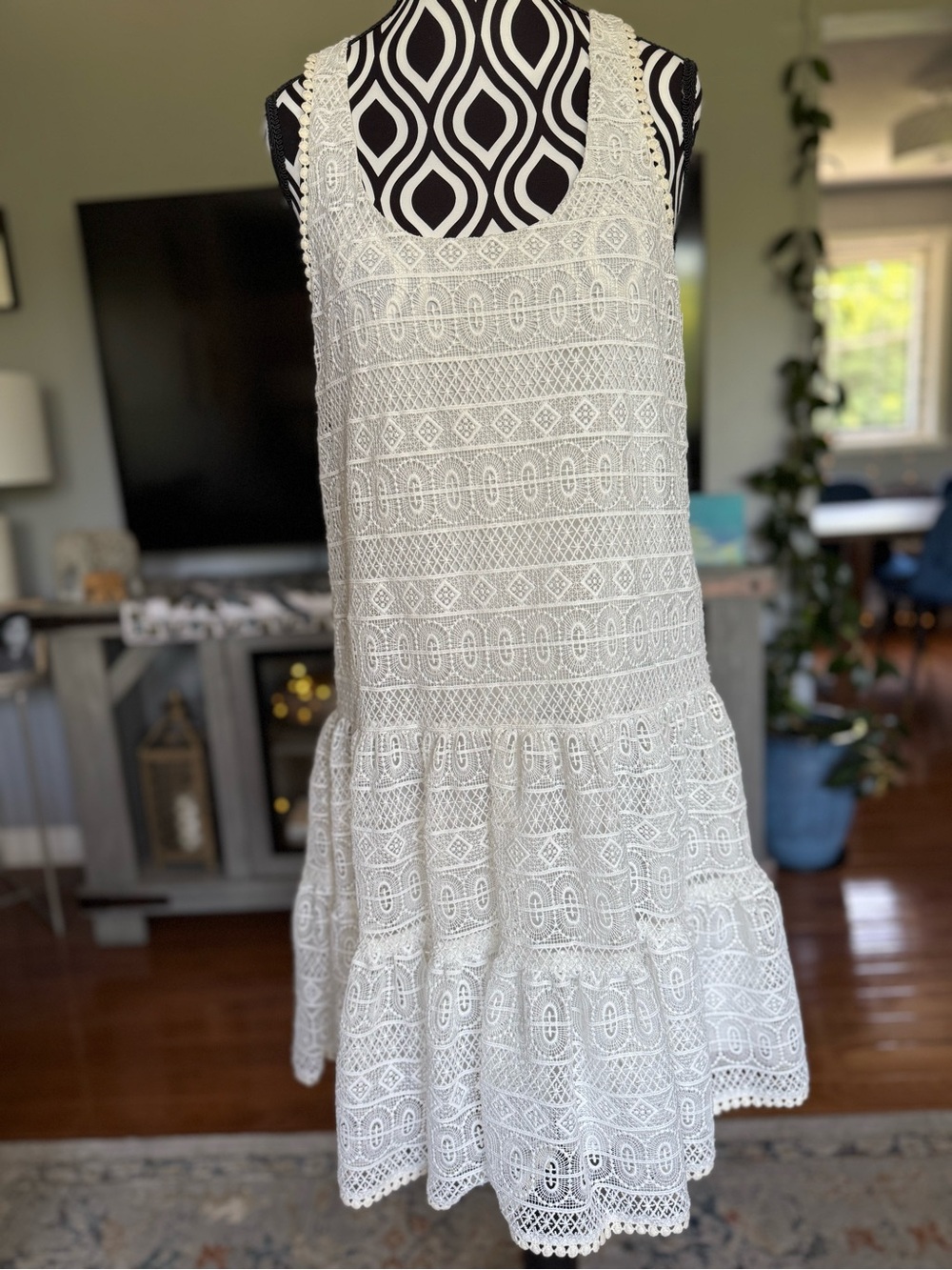 Ramy Brook White Crochet Lace Tiered Dress